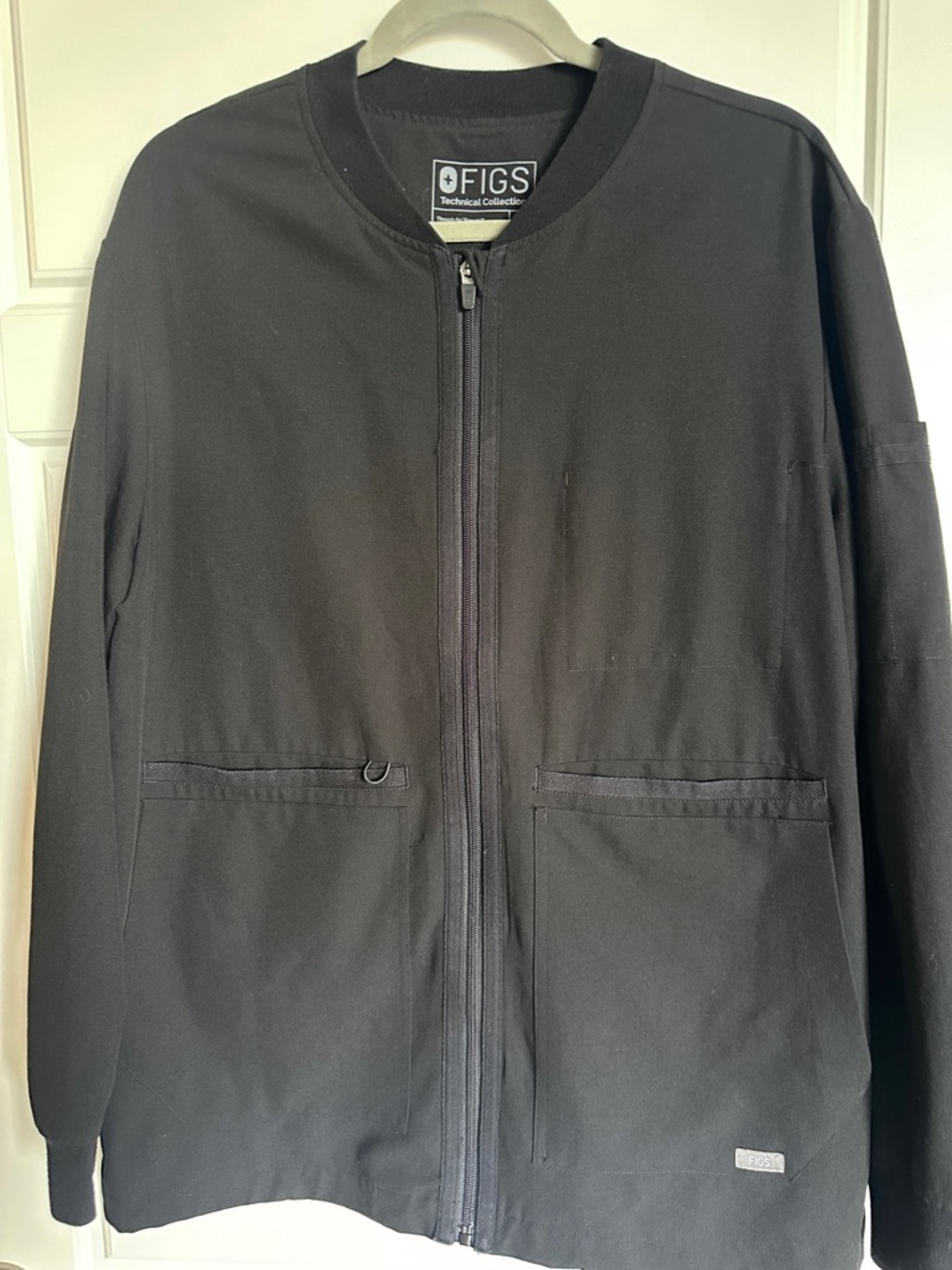 FIGS Black Bomber-Style Zip Jacket